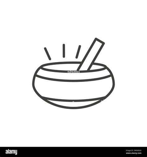 Tibetan Singing Bowl With A Wooden Resonant Stick Outline Vector Icon