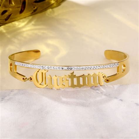 Custom Name Bangle Diamond Name Cuff Bangle Bling Crystal Name Bangle