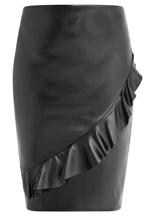 Black Stretch Leather Pencil Skirt