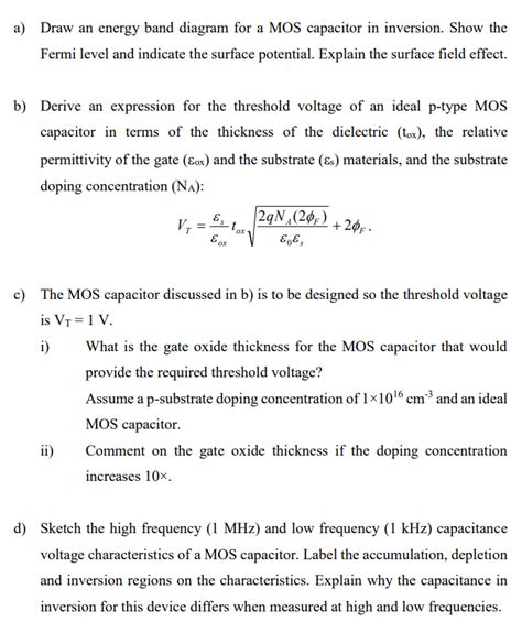 Solved Draw An Energy Band Diagram For A Mos Capacitor In Chegg