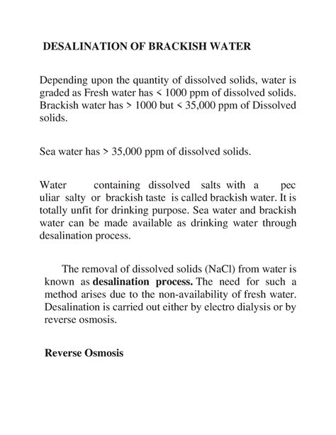 Desalination OF Brackish Water DESALINATION OF BRACKISH WATER