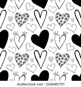 Monochrome Heart Seamless Pattern Black White Stock Illustration