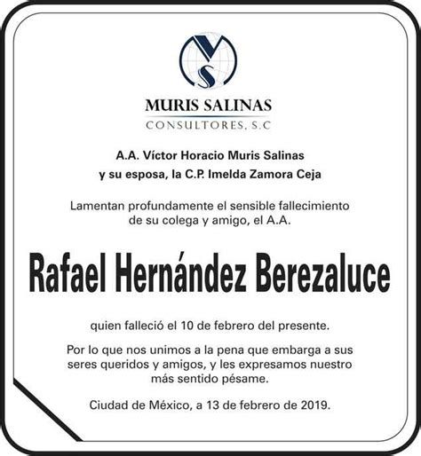 Señor Rafael Hernández Berezaluce Obituario Esquela