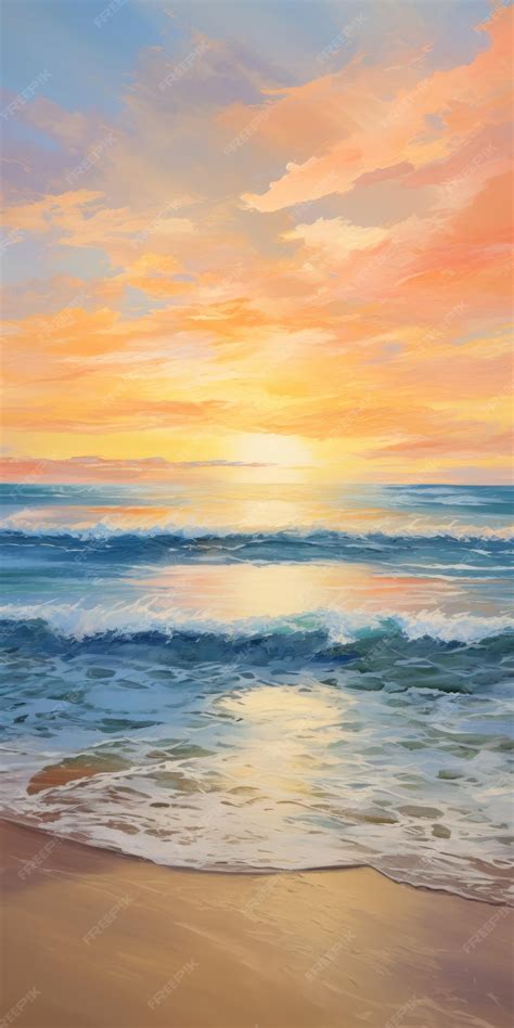 Premium Photo Realistic Seascapes Vibrant Sunset Painting Of The Seashore