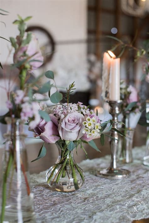 Vintage Bud Vases With Mauve Purple And Lilac Flowers Are The Perfect Spring Time Flower