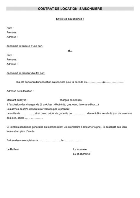 Contrat De Location Saisonniere DOC PDF Page 1 Sur 3 12064 Hot Sex