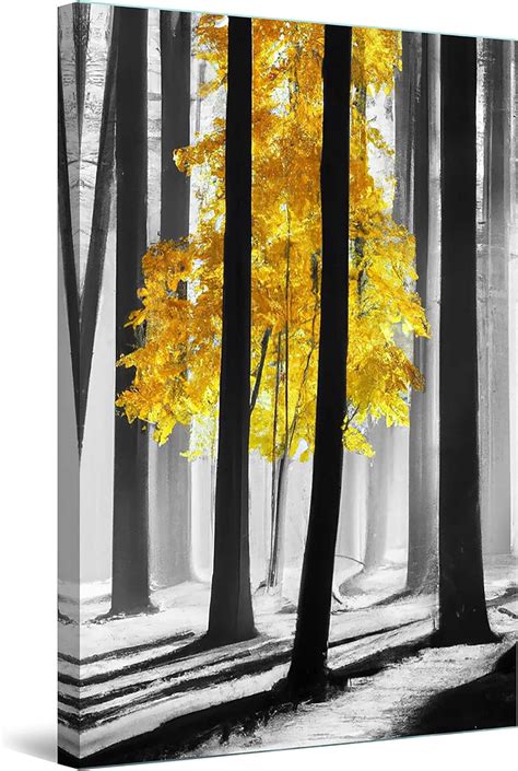 Aazaqtin Canvas Wall Art Abstract Yellow Leaves Trees Forest Light