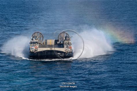 Landing Craft Air Cushion Flies On The Water In The Pacific Ocean