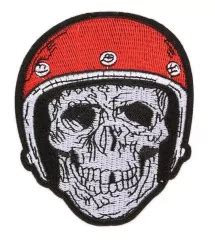 Patch Tete De Mort Casque Rouge 10x8cm Ecusson Thermocollant Motard