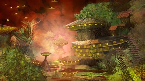 Wallpaper Trees Painting Digital Art Fantasy Art Nature Village