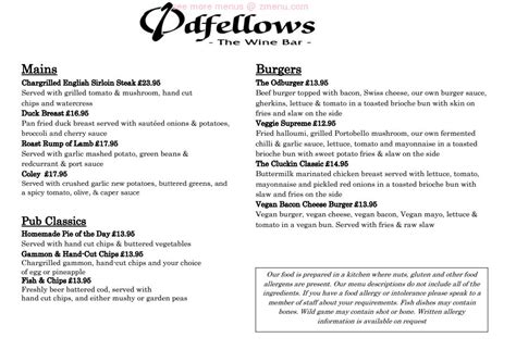 Online Menu Of Odfellows Wine Bar Restaurant Shifnal United Kingdom