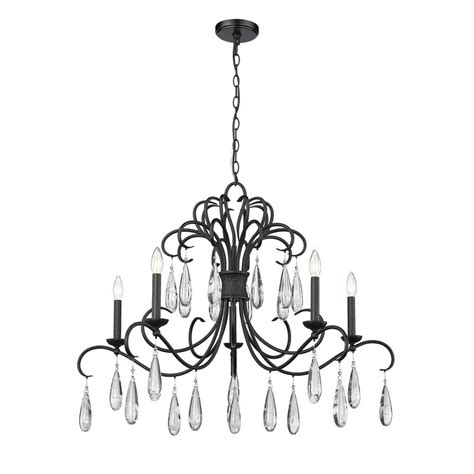 Amara 5 Light Matte Black Crystal Chandelier Light With No Bulbs