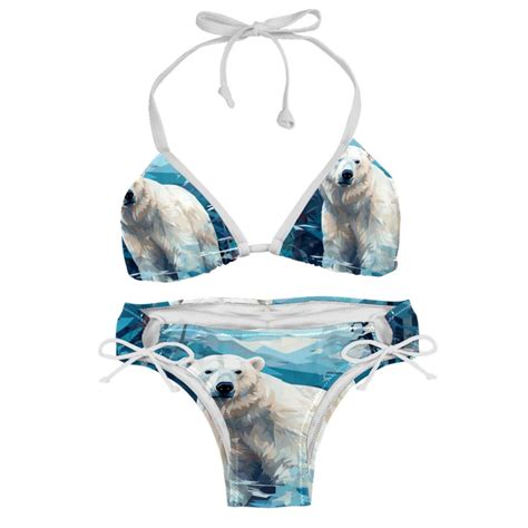 Polar Bear Detachable Sponge Adjustable Strap Bikini Set 2 Pack For