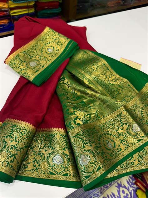 pure mysore silk sarees traditional pattern silver gold zari etsy