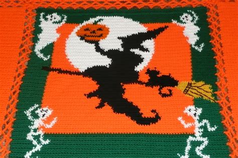 Halloween Crochet Afghan Blanket Throw Great Halloween Afghan Etsy