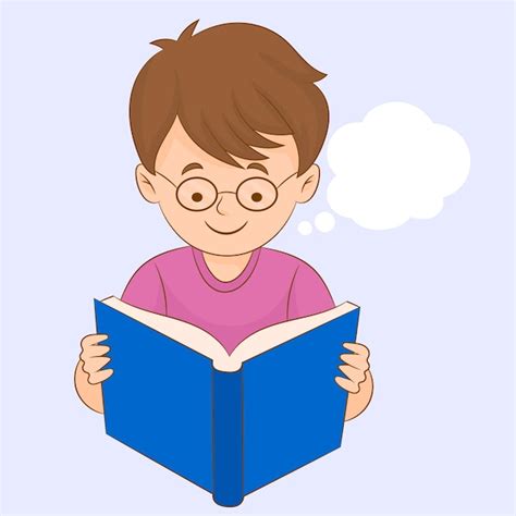 Premium Vector A Little Cute Boy Reading A Blue Book With Happy Face