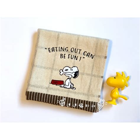 Peanuts日本snoopy 史努比 格紋 情侶款 親子款刺繡小方巾 大方巾 毛巾 蝦皮購物