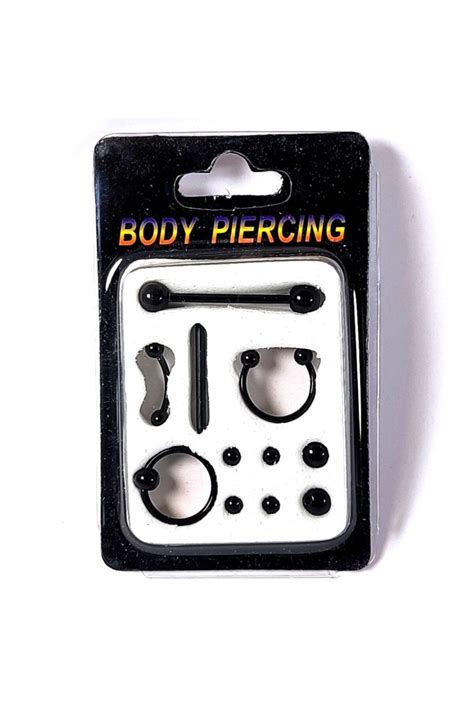 Market66 Tam Set Body Vücut Siyah Taşsız Piercing Paslanmaz Çelik Göbek