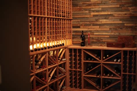 Modular Wood Wine Cellar With Custom Counter Area Reclaimed Wood