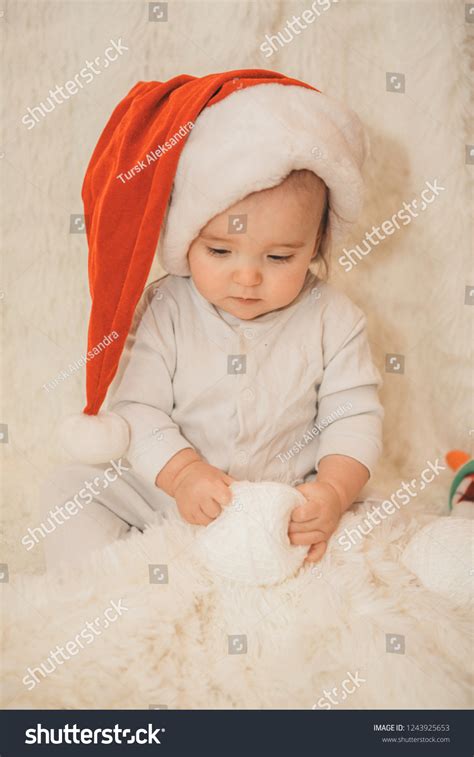 Naked Baby Plays Christmas Hat Stock Photo Edit Now 1243925653