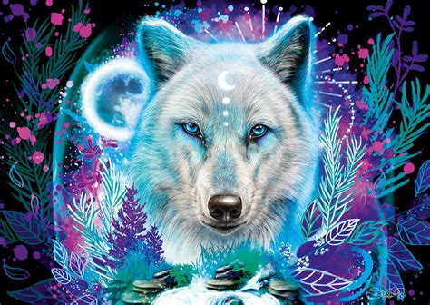 Neon Arctic Wolf Piece Jigsaw Puzzle Asterisk Jigsaw Puzzles