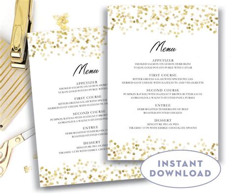 Gold Wedding Menu Template X Editable Text Microsoft Word Menu Card