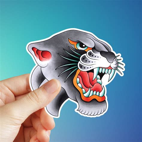 Traditional Panther Head Tattoo Flash Hand Drawn Art Print Etsy