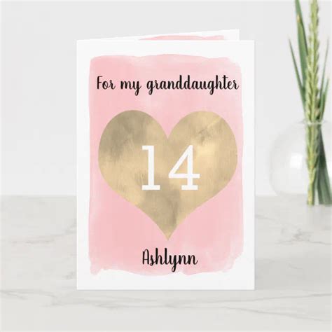 Gold And Pink Happy 14th Birthday Granddaughter Card Zazzle