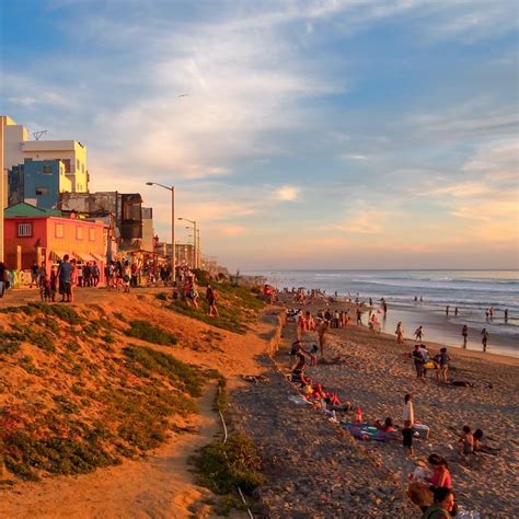 A Sunset Light In Tijuana Beach On The Pacific Mexican Coast Near The