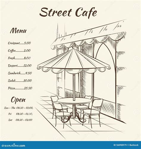 Hand Drawn Street Cafe Background Stock Vector Illustration Of