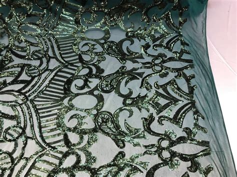 Hunter Green Sequin Fabric Royalty Design Embroidered With Etsy