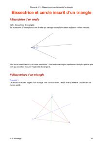 I Bissectrice d un angle Définition Le cours de 6ème 2 Propriétés