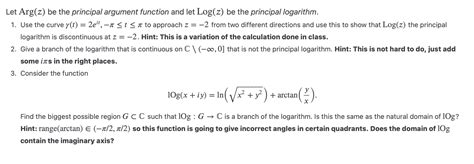 Solved Let Argz Be The Principal Argument Function And Let