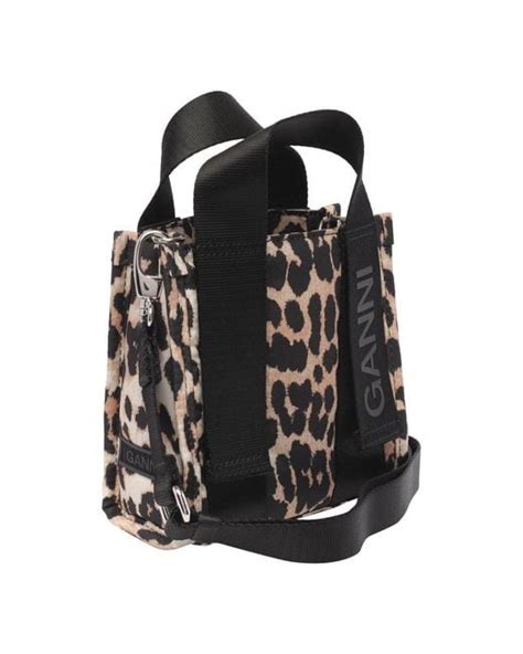 Ganni Leopard Print Mini Tote Bag In Black Lyst