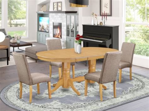 East West Furniture Vancouver 5 Piece Wood Dining Set In Oak Dark Khaki