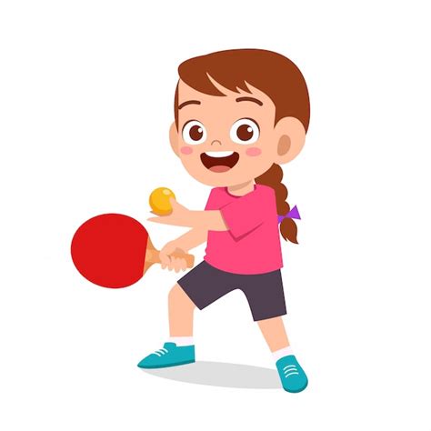 Feliz Niña Linda Jugar Tren Pingpong Vector Premium