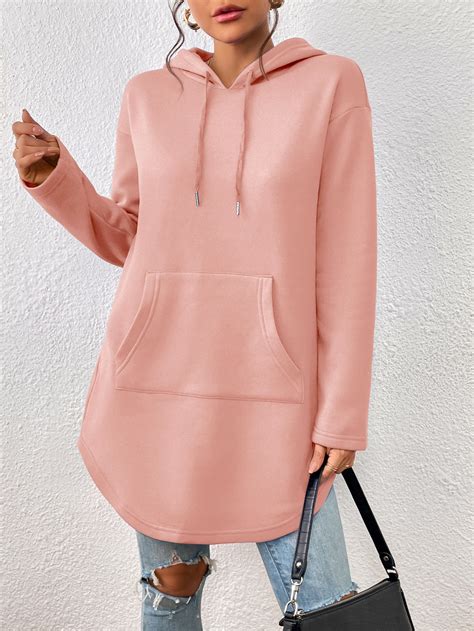 Shein Essnce Kangaroo Pocket Drop Shoulder Drawstring Hoodie Shein