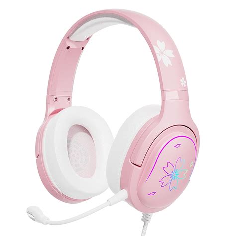 Sakura Pink Cherry Blossoms Gaming Headset 360° Rotation Mic Rgb