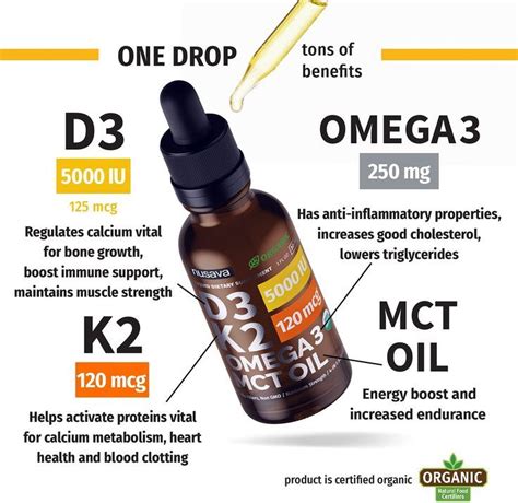 2 Pack Organic Vitamin D3 K2 Drops W Mct Oil Omega 3 5000 Iu