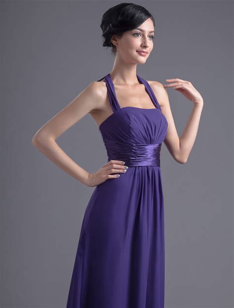 Halter Bridesmaid Dress Royal Purple Prom Dress Empire Waist Chiffon