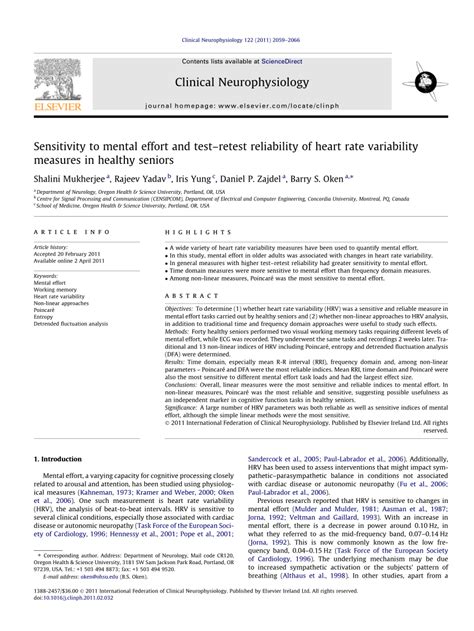 Pdf Sensitivity To Mental Effort And Test Retest Reliability Of Heart