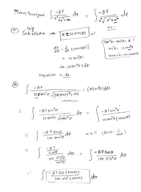 [solved] 27 Evaluate The Integral Dx X2 Vx2 100 A Which Trig