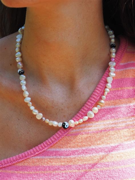 Yin Yang Pearl Necklacefreshwater Pearl Necklace Pearl Beaded Necklace