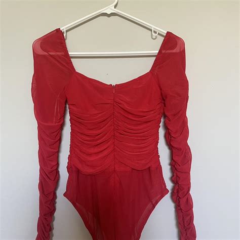 Princess Polly Red Mesh Body Suit Size Four Depop