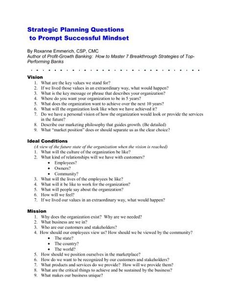 Strategic Planning Questions To Prompt Successful Mindset