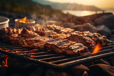 Premium Ai Image Sizzling Lamb Ribs On The Grill Generative By Ai