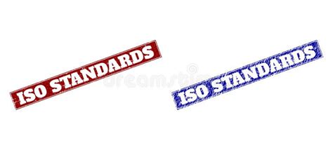 Iso Standards Blue And Red Rectangle Stamps With Grunge Surfaces Stock