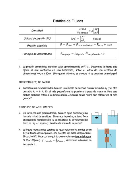 Guía 4 de ejercicios Fluidos Modulo Young Estática de Fluidos