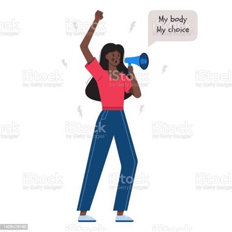 A Young Darkskinned Girl Holds A Megaphone In Her Hands A Speech Bubble