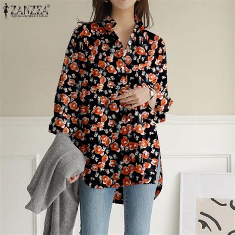 Buy Zanzea Women Casual Long Sleeve Turn Down Collar Floral Print